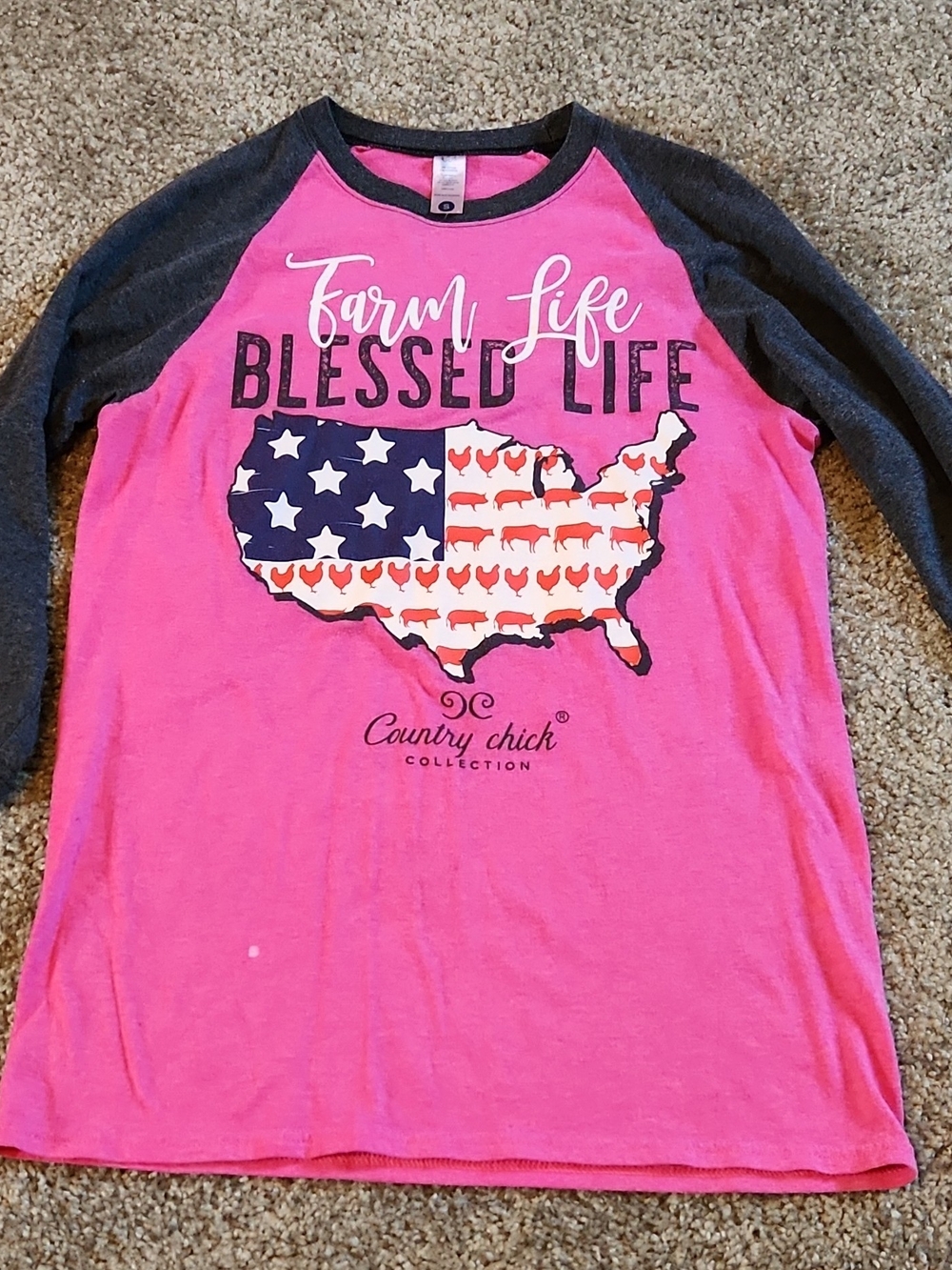 Pink & Charcoal 'Farm Life Blessed Life' Raglan Tee